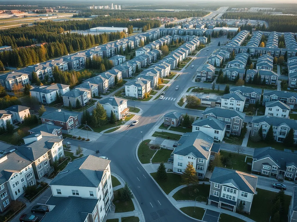 Aerial view of a clean modern residential district in Canada