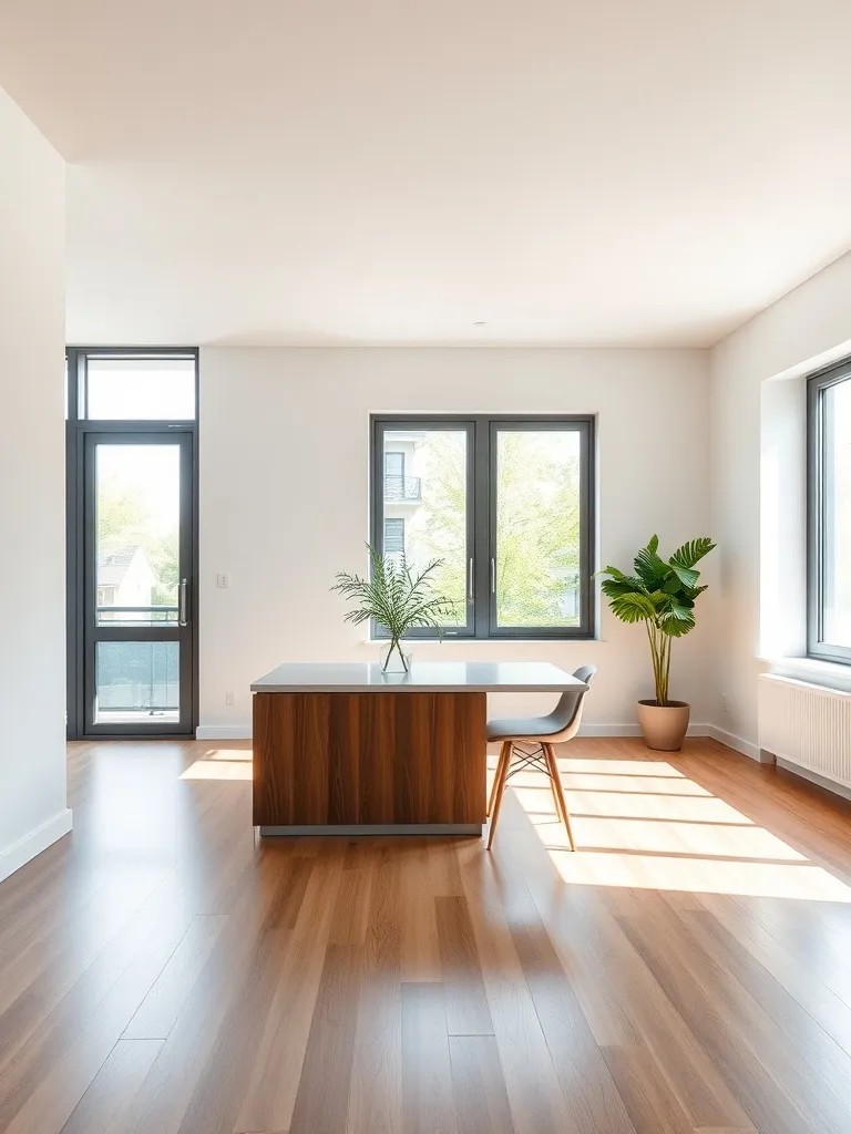 A clean, minimalist interior of a residential apartment in M